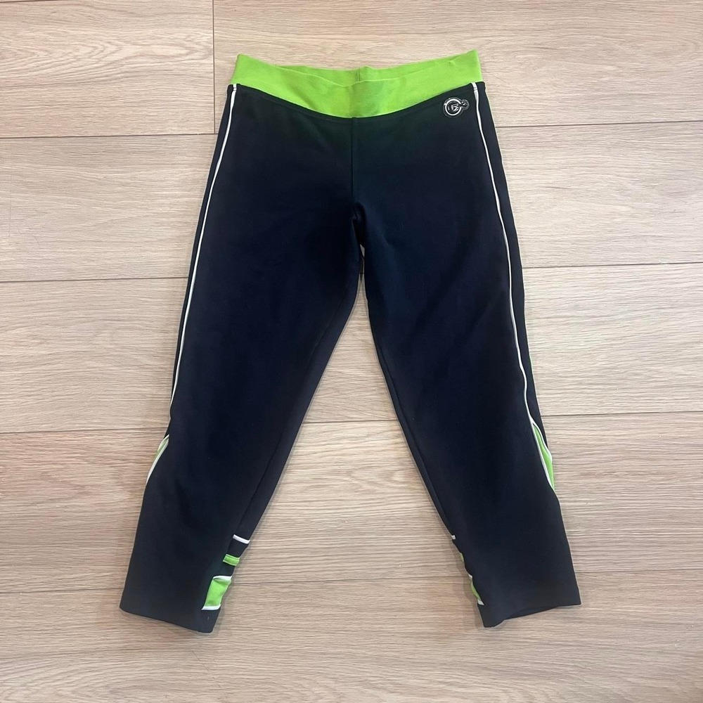 Black Cropped Low Rise Leggings Green Colourblock Panels Women S Y2K Sporty